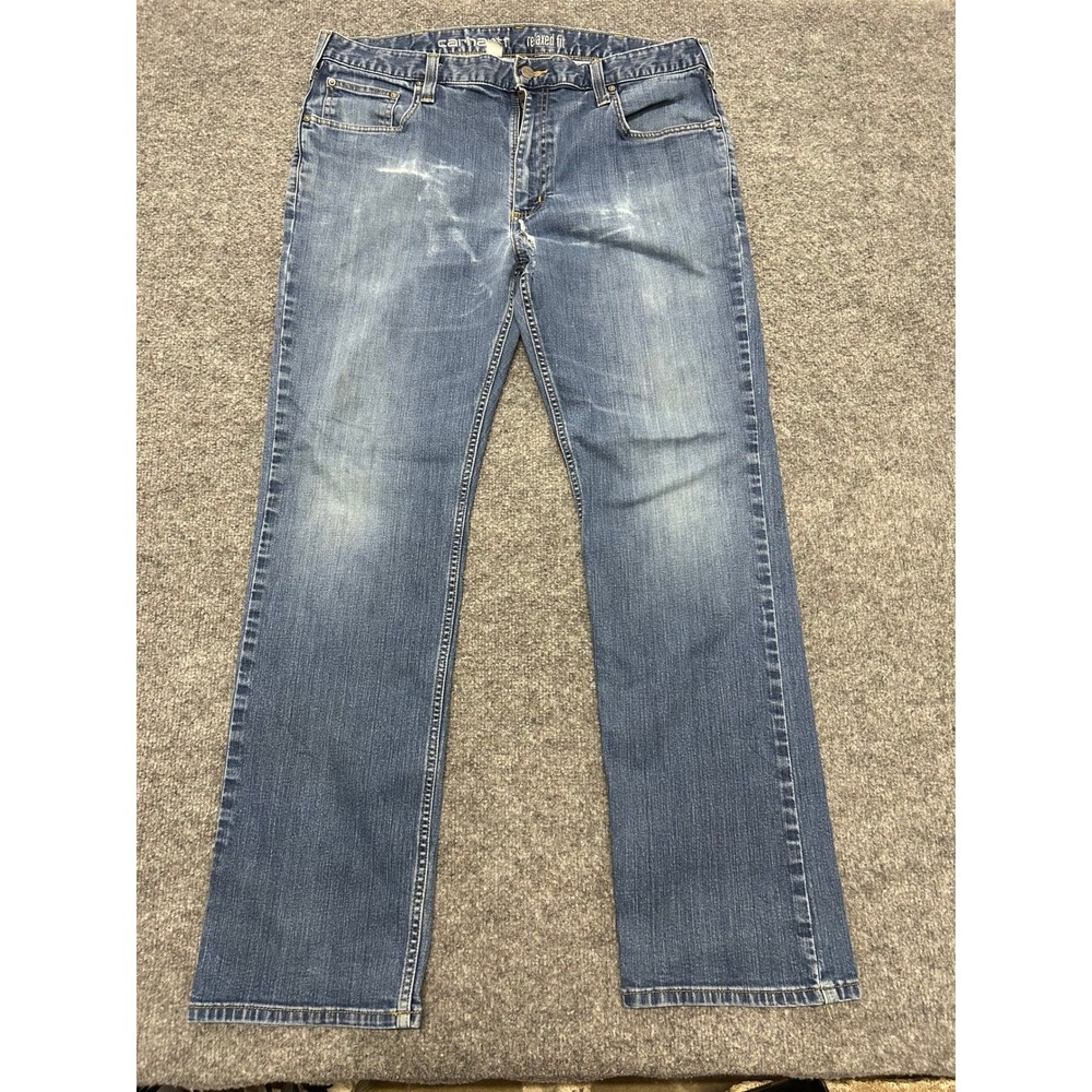 Carhartt Jeans Mens Size 38 Blue Relaxed Fit Distressed Workwear Denim 38x32